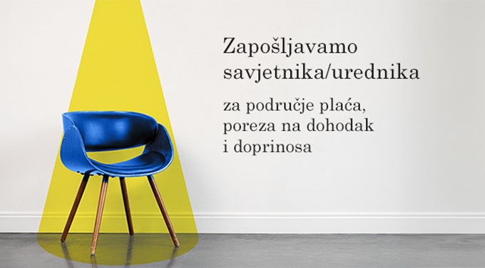 Zapošljavamo savjetnika/urednika za područje plaća, poreza na dohodak i doprinosa